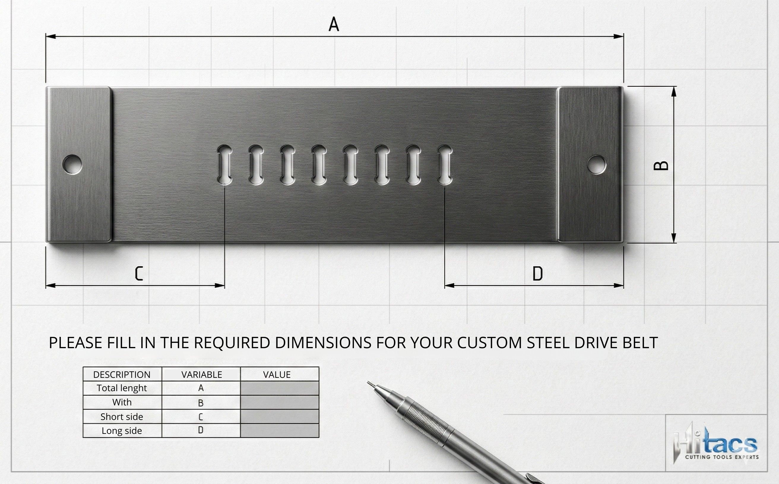 Measurement of the X-axis steel timing belt (toothed) for PN/LC series